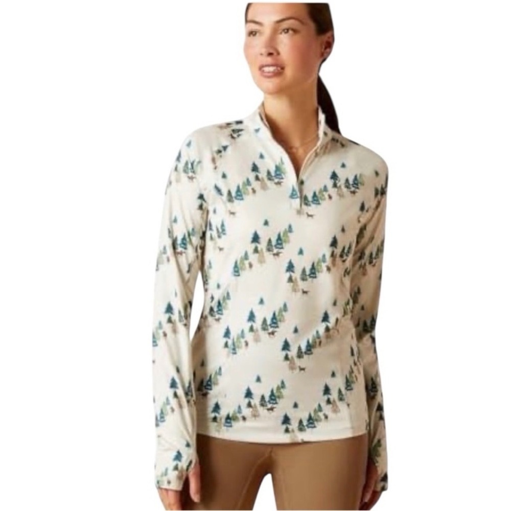 Ariat AriatTek Sun Stopper Quarter Zip Horse Forest Print Base Layer Womens M